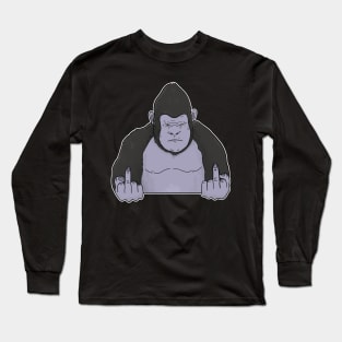 Grumpy Gorilla Holding Middle Finger Long Sleeve T-Shirt